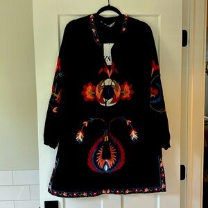 Zara embroidered linen dress